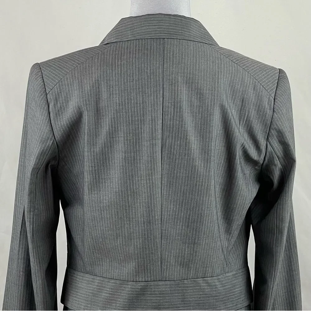 Anthropologie Etcetera Gray White Pinstriped Academia Blazer Jacket Size 4